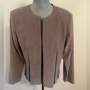 Positive Attitude Women's Taupe Suede Collarless Jacket. Size 14